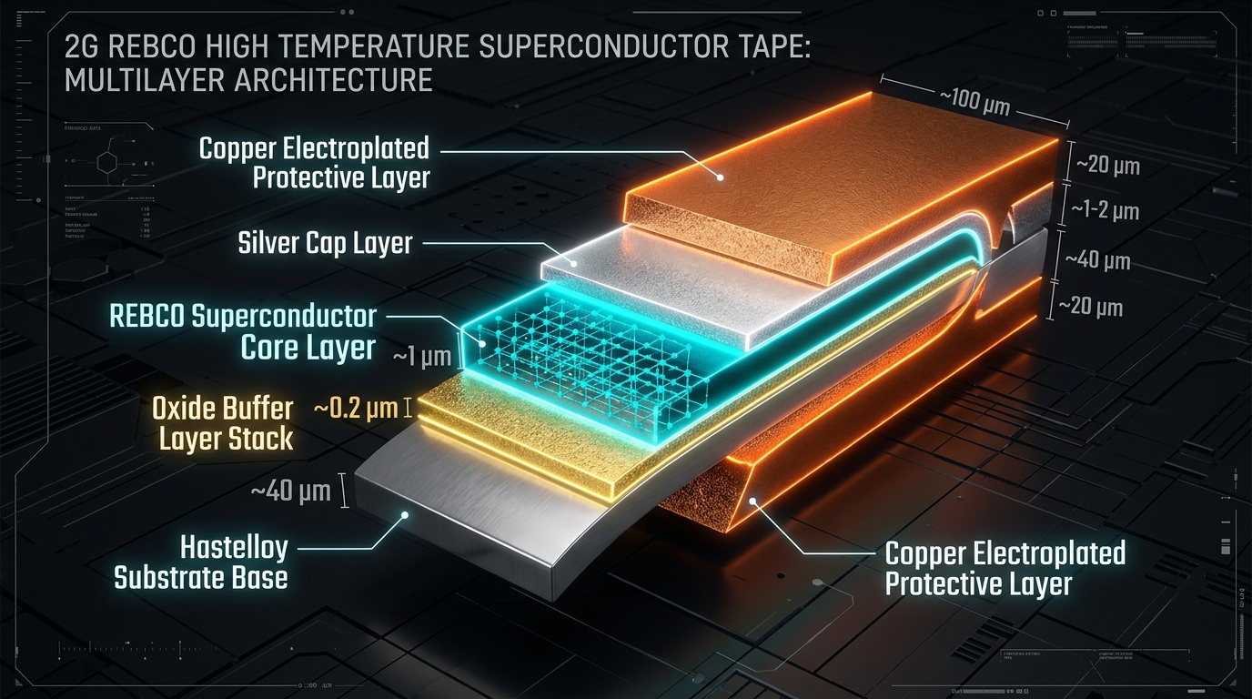 3D Cutaway Schematic of 2G REBCO Superconductor Tape Layer Stack Architecture